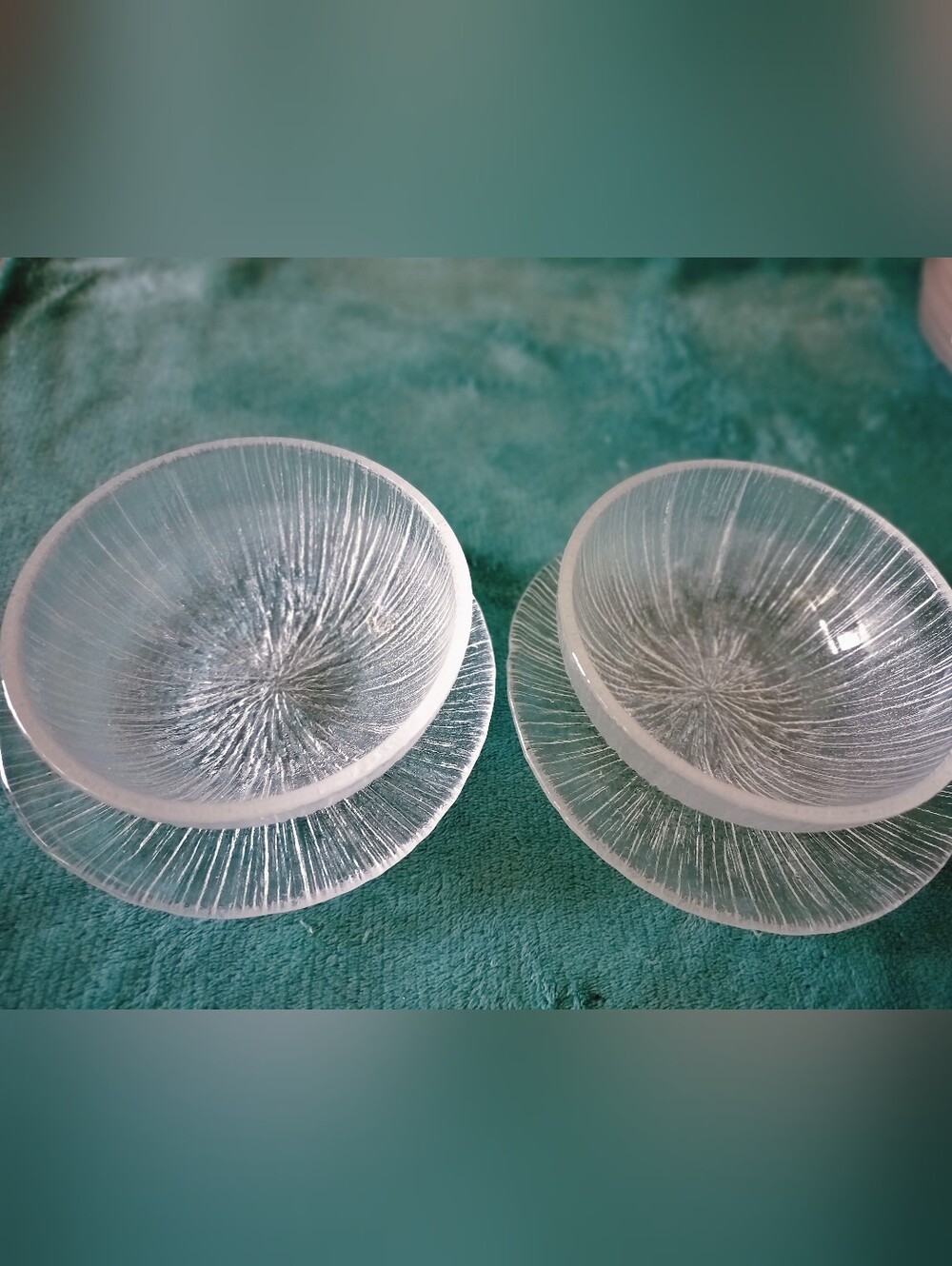 Vintage Sasaki Japan "Rain" Glass Bowl & Plate Set - 4-Piece Set for 2